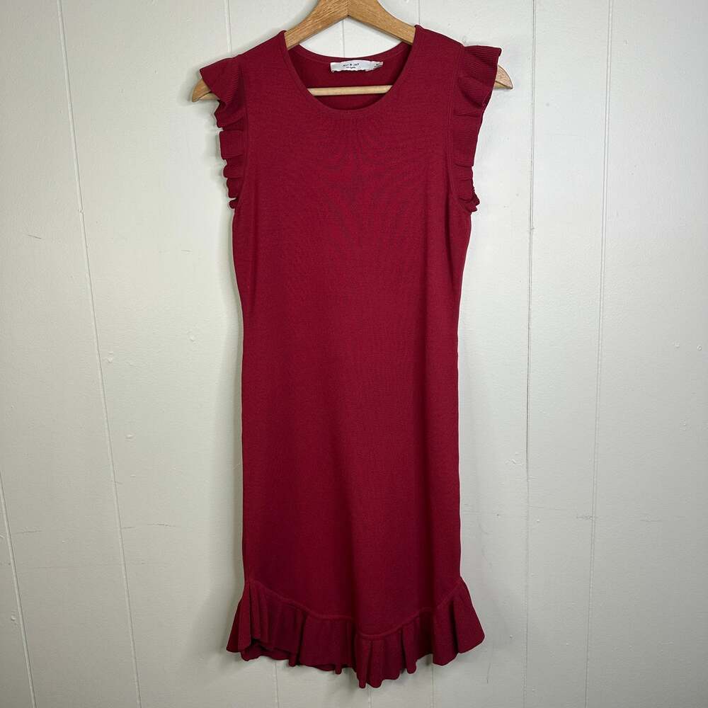 Ali and Jay Sweater Dress M Burgundy Ruffle Coquette Romantic Holiday Party Knit